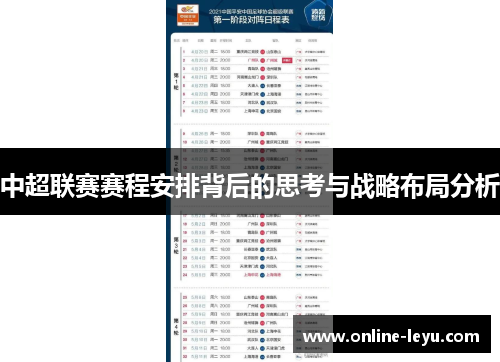 中超联赛赛程安排背后的思考与战略布局分析